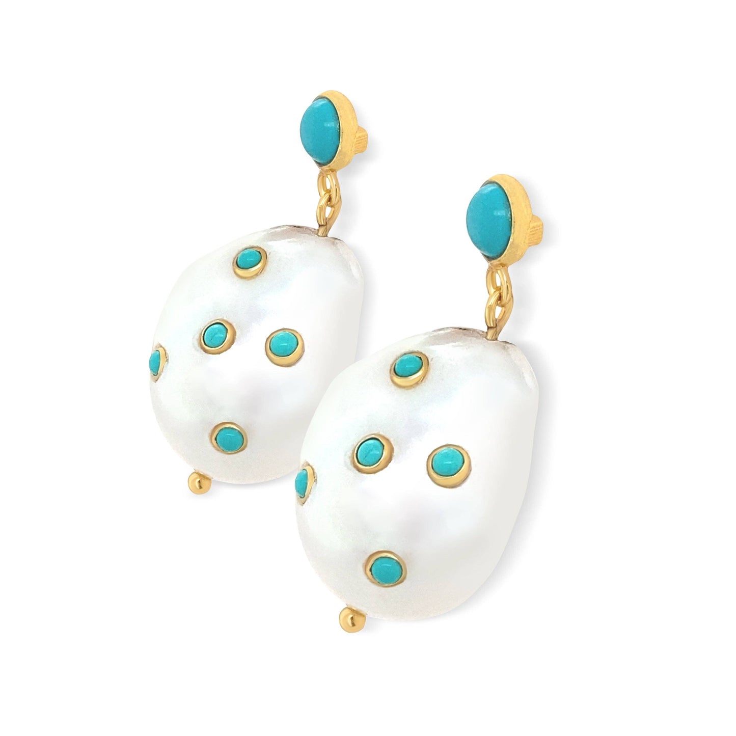 Dotty Baroque Pearl and Turquoise Drop Earrings