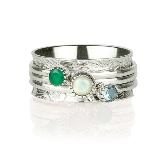 Sterling Silver "Pure Soul" Opal, Green Onyx & Swiss Topaz Spinning Ring