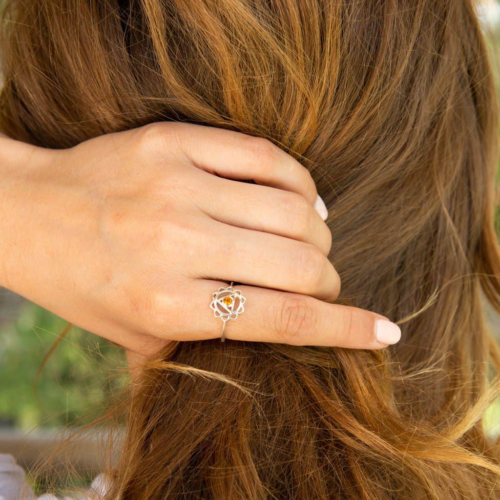 Solar Plexus Chakra Ring, Citrine & Silver Gold Plated