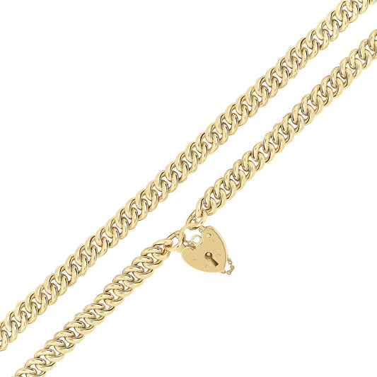 9ct Yellow Gold Handmade 7.5mm Curb Padlock Chain