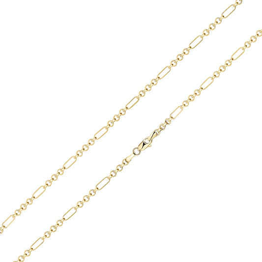 9ct Yellow Gold Handmade 3mm Long Short Links Figaro Chain