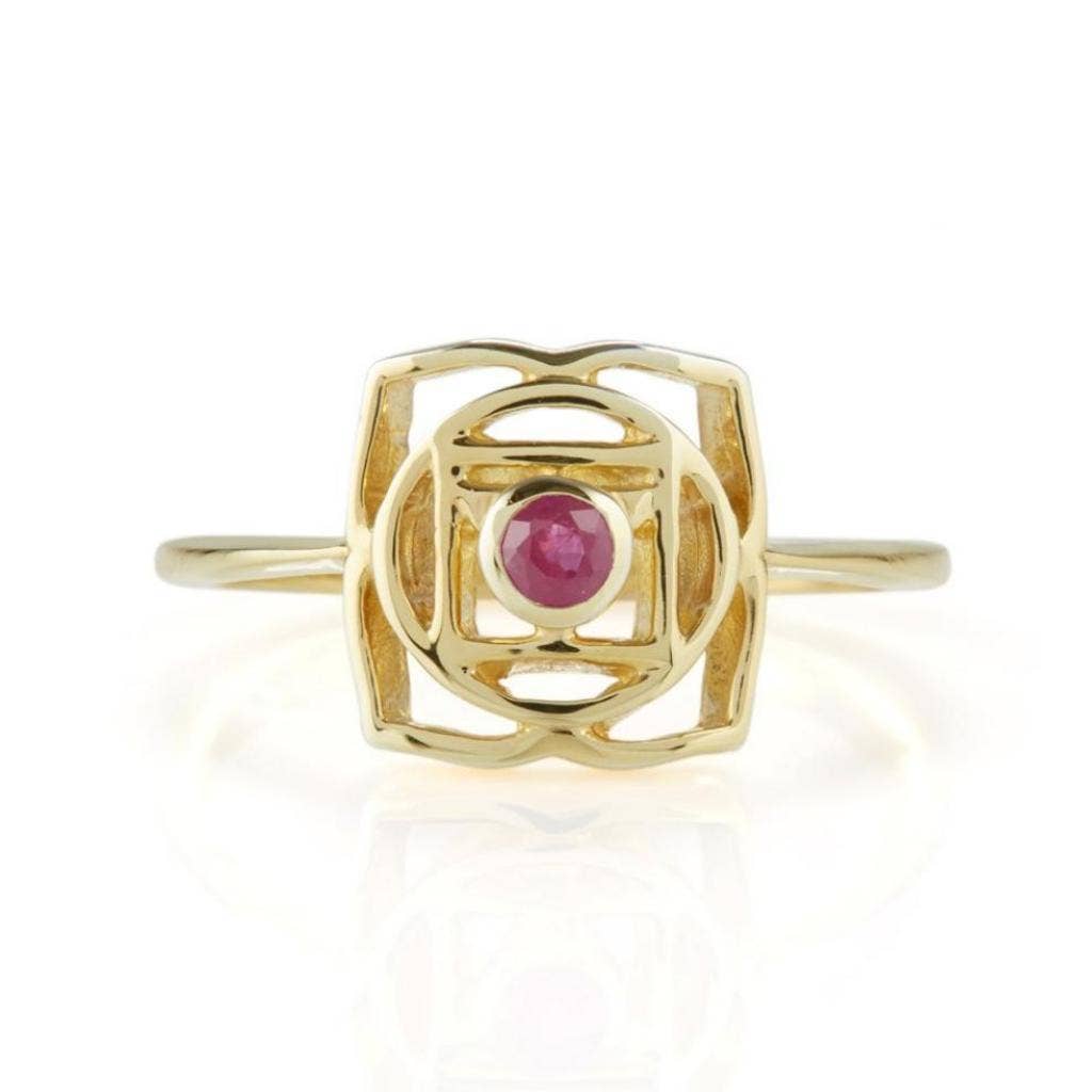 Root Chakra Ring, Ruby & Silver Gold Plated