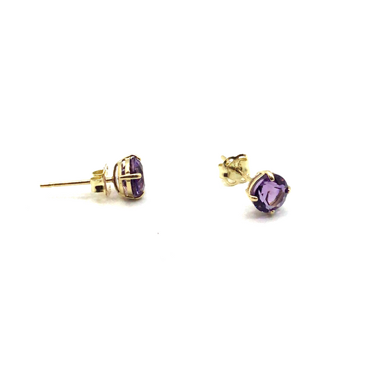 9ct Yellow Gold Birthstone Earrings 5mm Round Amethyst - February