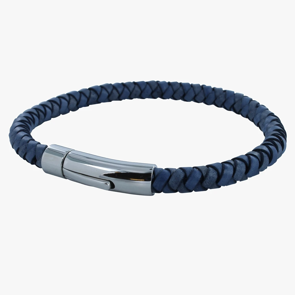 Trigger Blue Leather Plaited Bracelet