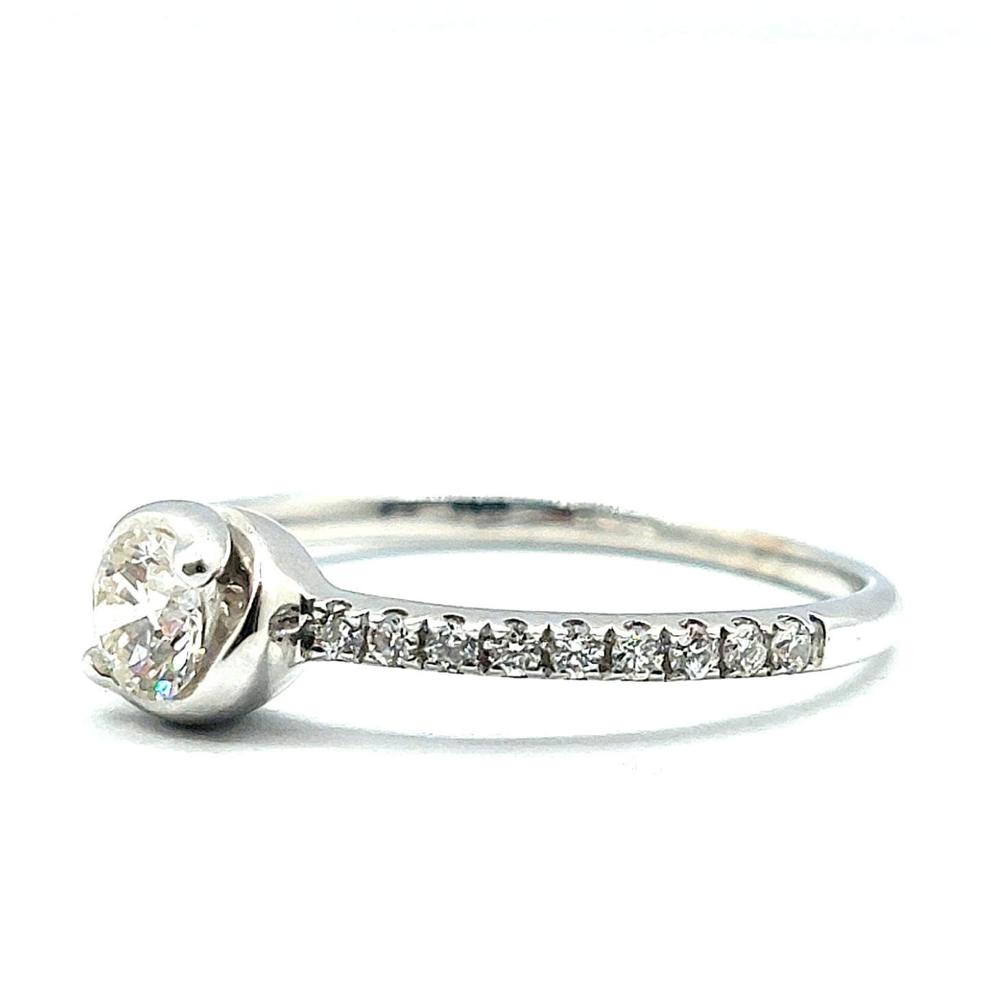 Spiral Set, Round Brilliant Diamond Ring with Diamond Set Band in 18ct White Gold