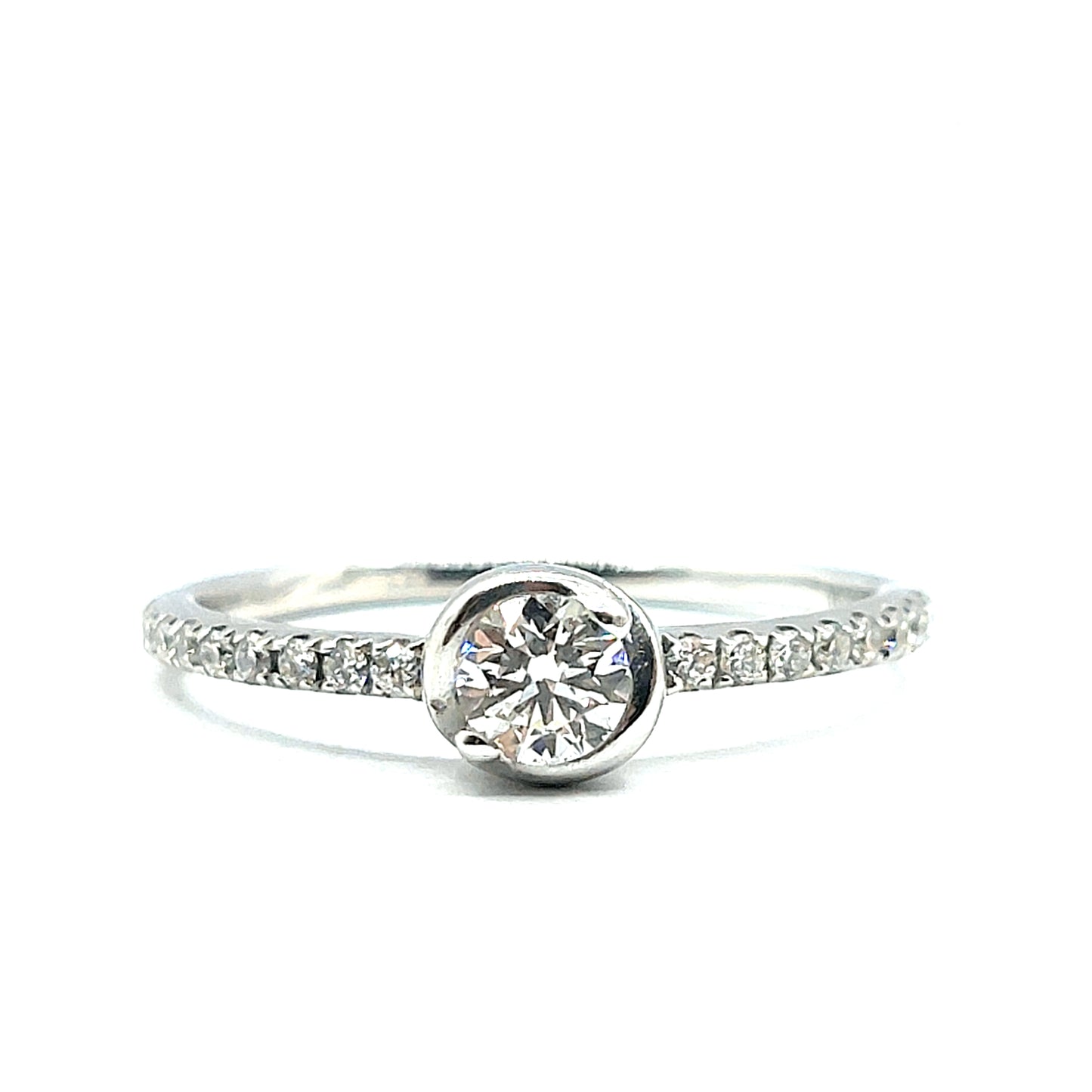 Spiral Set, Round Brilliant Diamond Ring with Diamond Set Band in 18ct White Gold