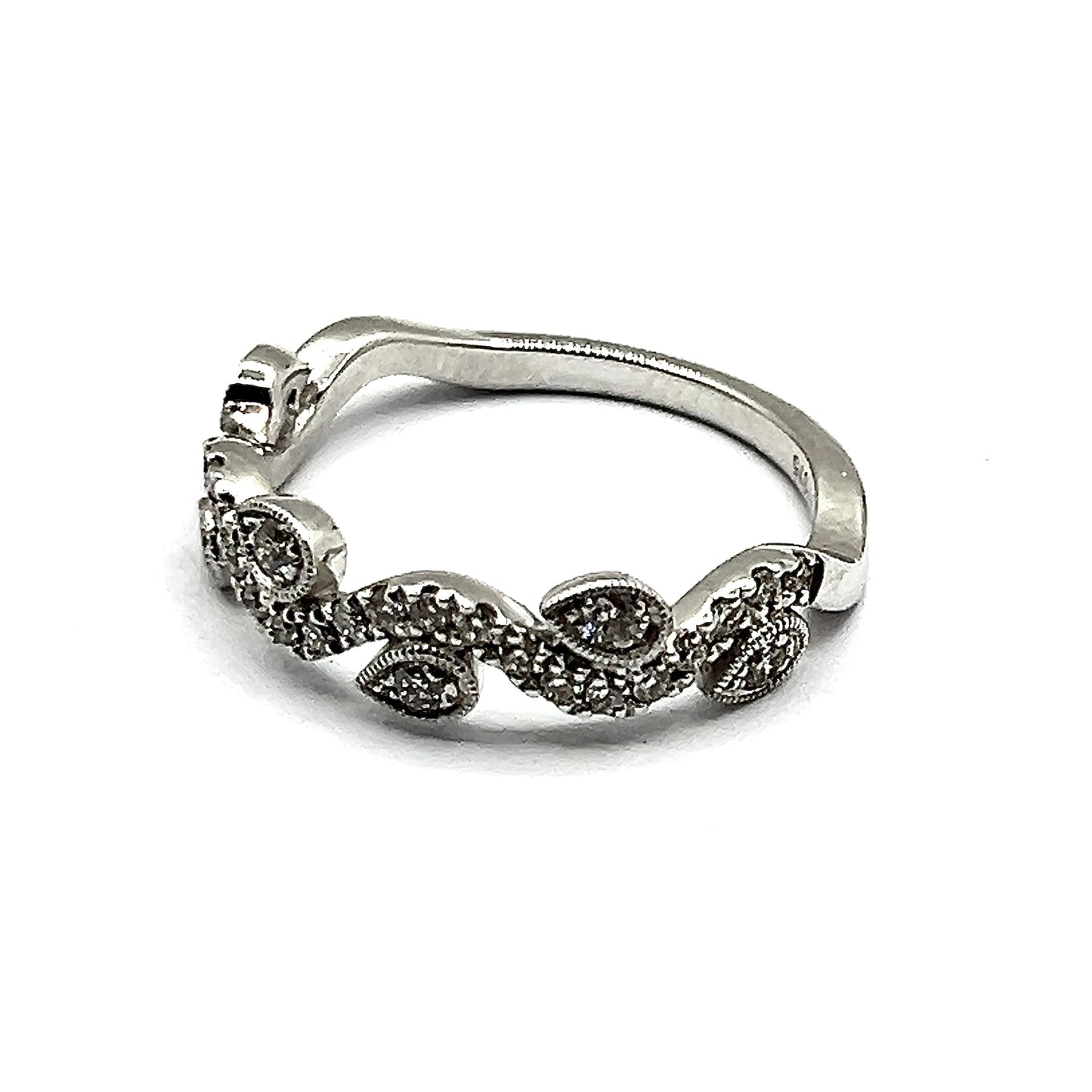 Leaf Design Diamond Eternity Band in 9ct White Gold
