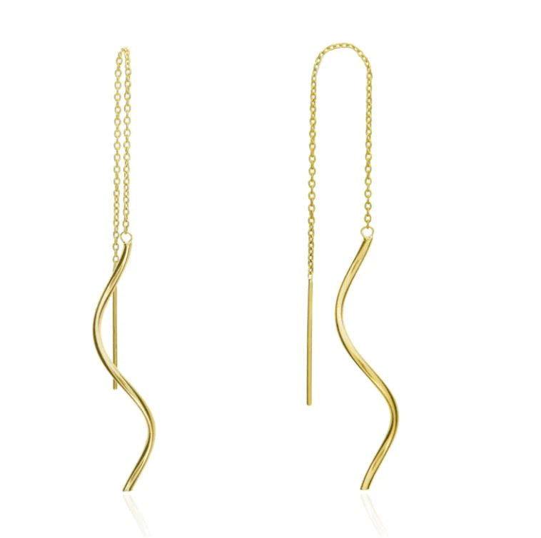 9ct Yellow Gold Ribbon Style Pull-Through Drop Earrings