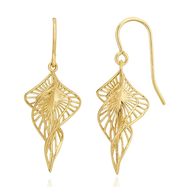 9ct Yellow Gold Filigree Spiral Drop Earrings 33mm