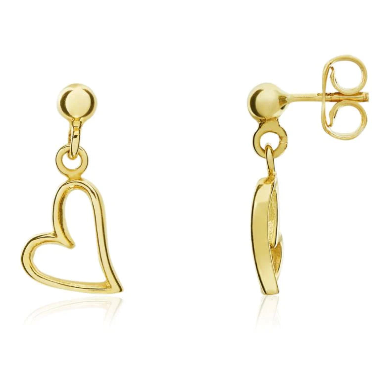 9ct Yellow Gold Heart Drop Earrings