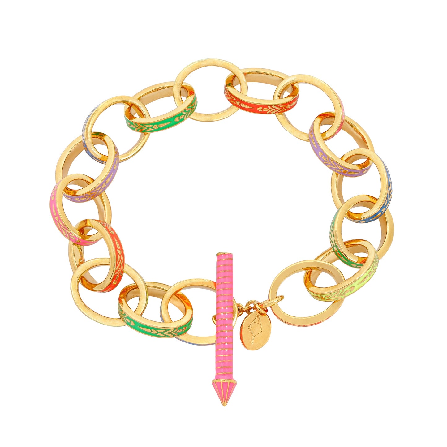 Multi coloured Enamel Contemporary, Gold Vermeil Chain Link Bracelet