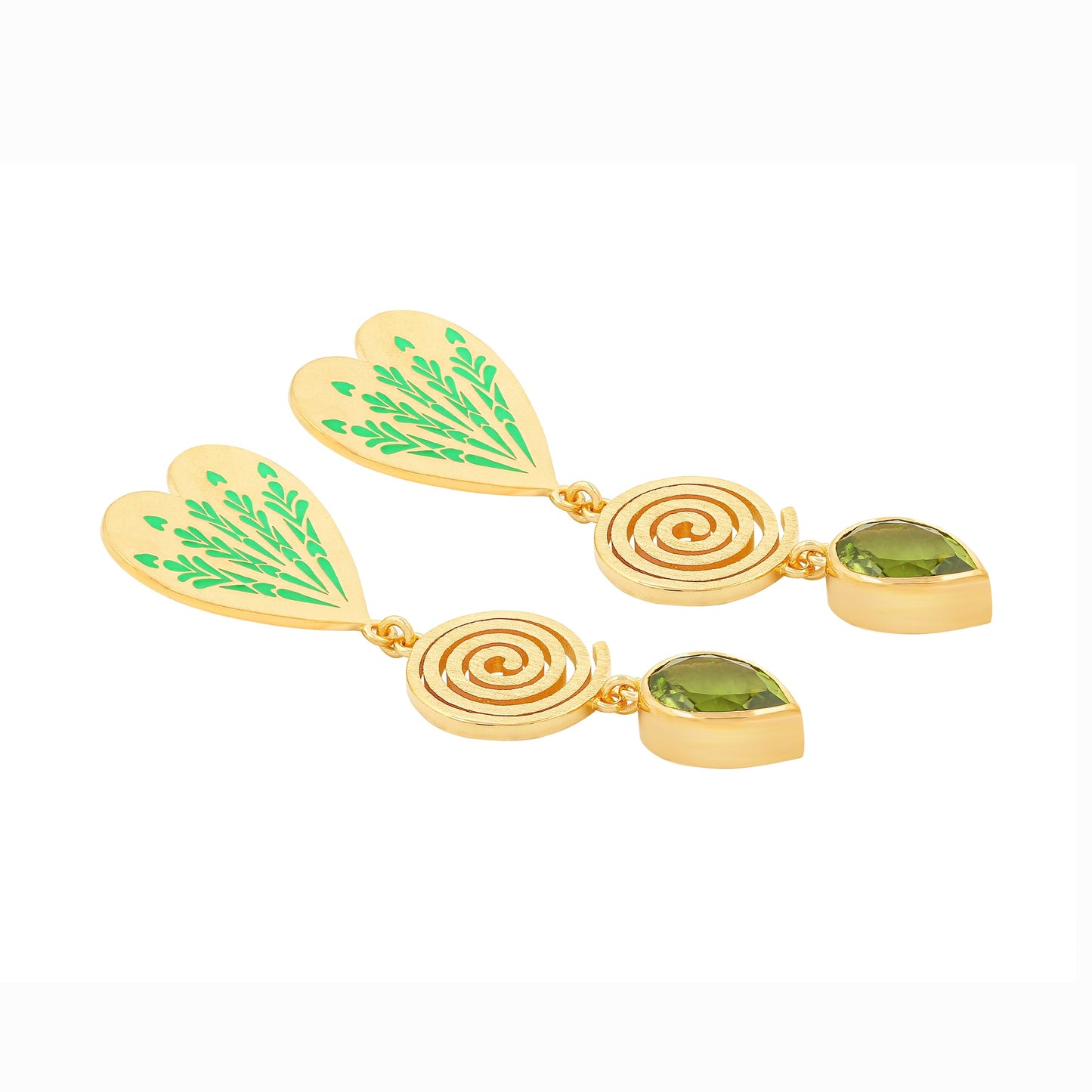 Fireworks Drop Earrings with Peridot, Green Enamel and in Gold Vermeil