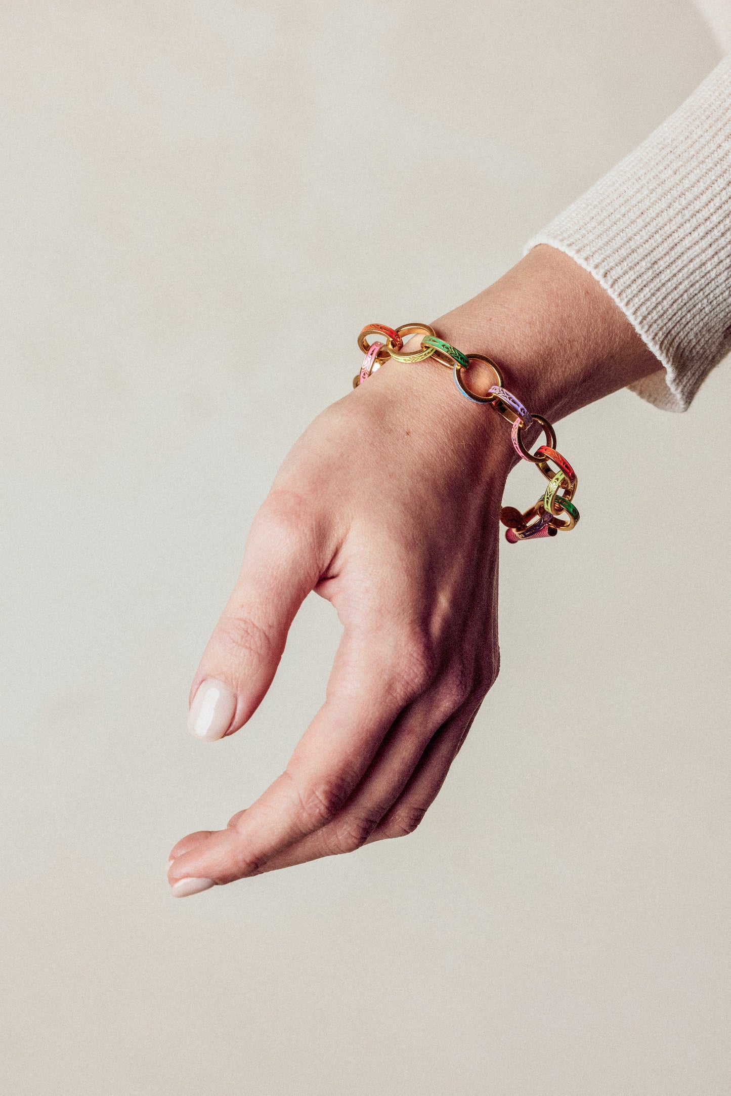 Multi coloured Enamel Contemporary, Gold Vermeil Chain Link Bracelet