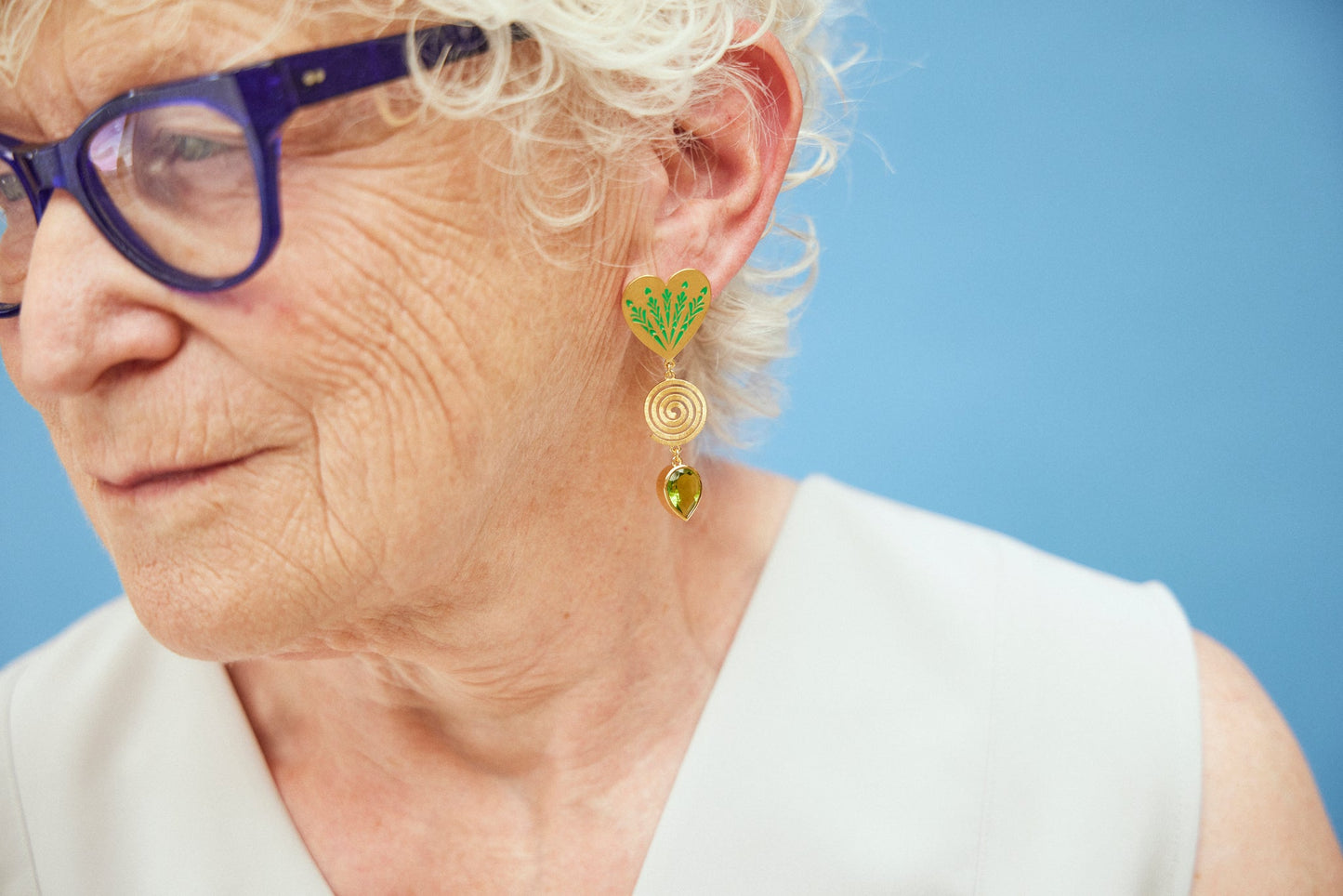 Fireworks Drop Earrings with Peridot, Green Enamel and in Gold Vermeil