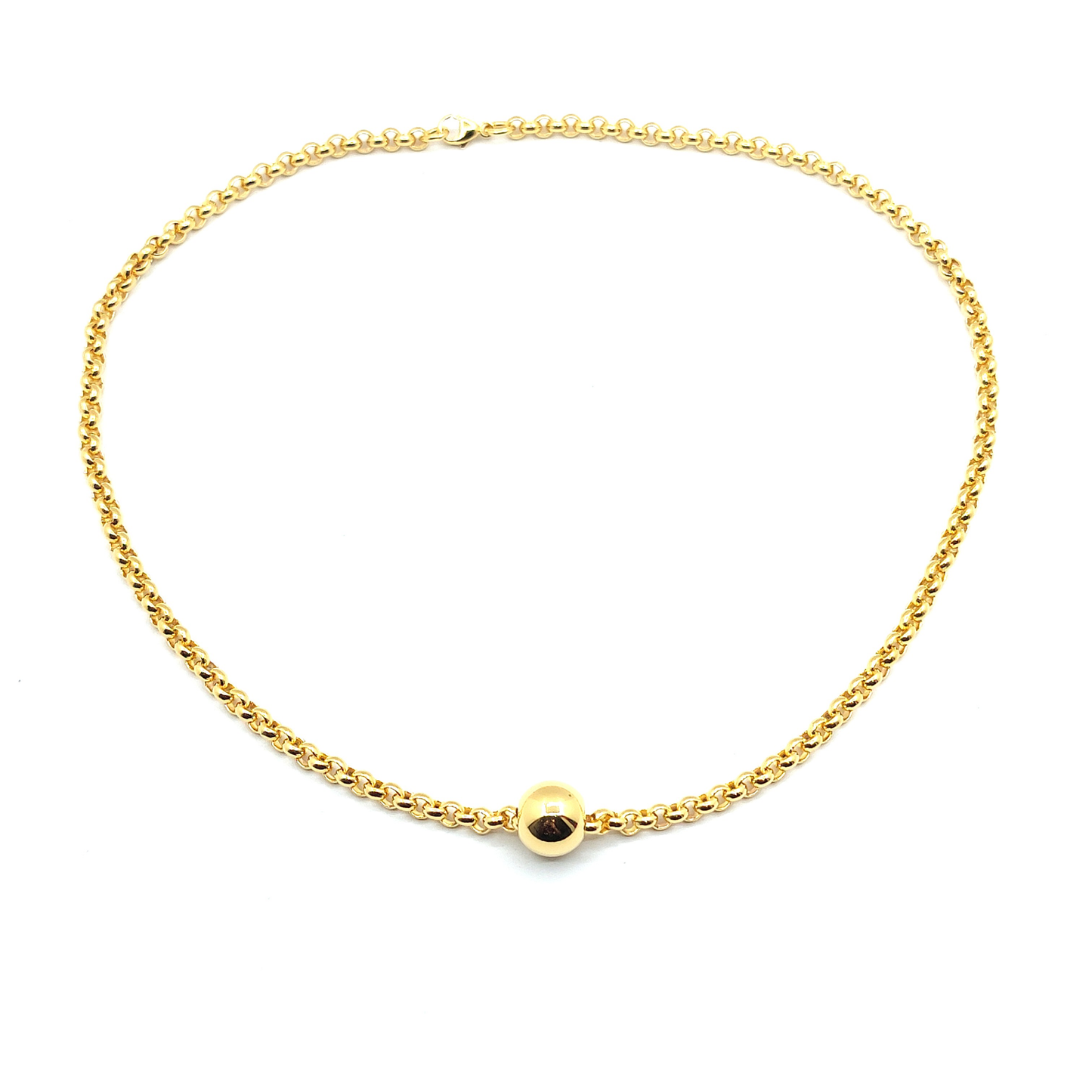 Heavy, 18ct Gold Plated 925 Silver 16" Chain With Ball Pendant