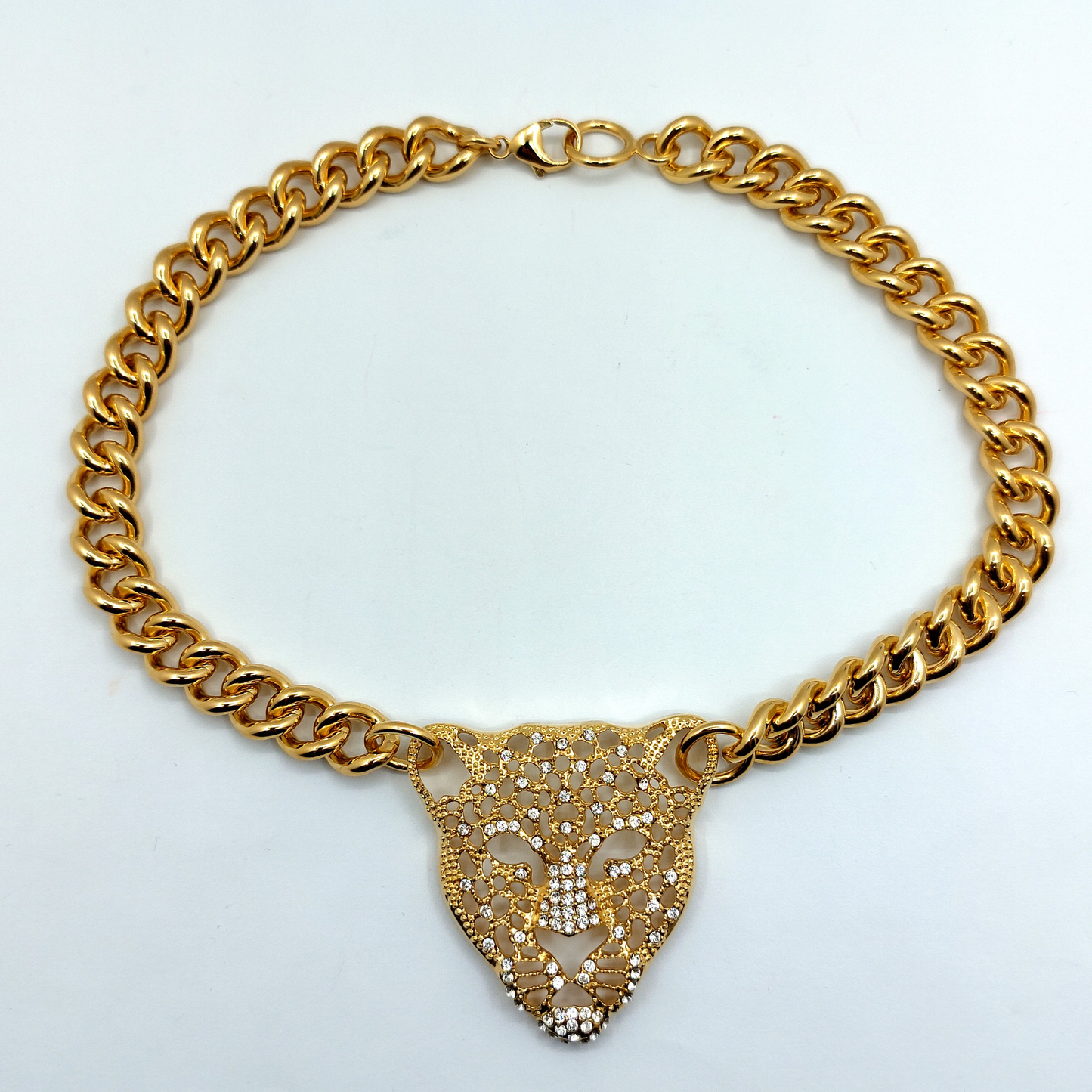 Heavy Sterling Silver, 18ct Gold Plated Lioness Iconic Cuban Link Necklace