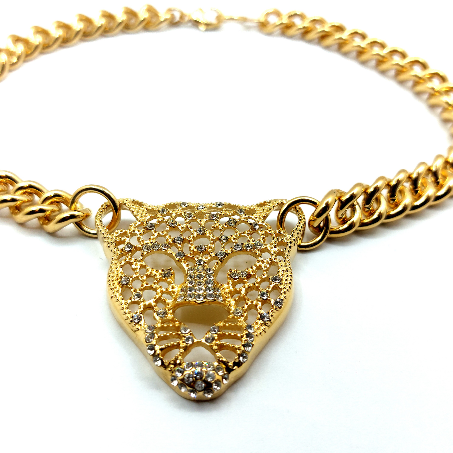 Heavy Sterling Silver, 18ct Gold Plated Lioness Iconic Cuban Link Necklace