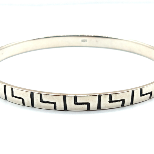 L Engraved Bangle Sterling Silver