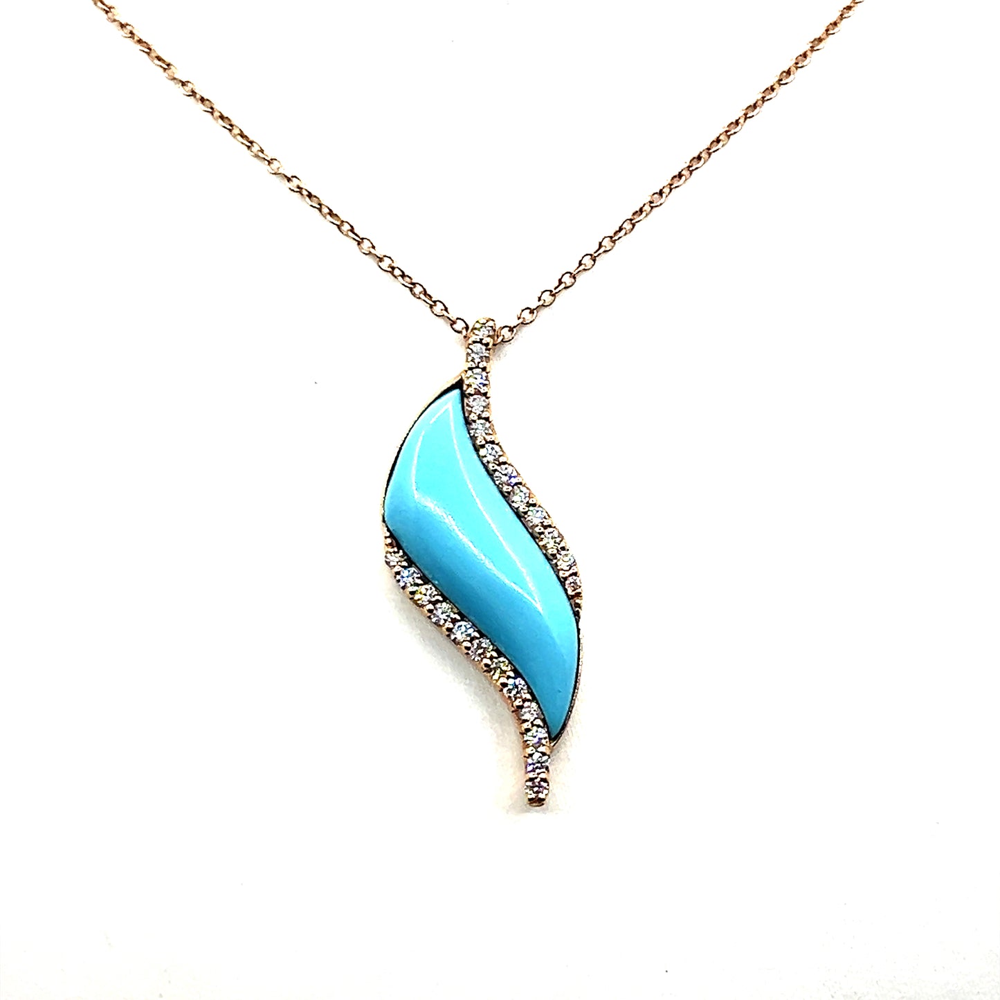 18ct Yellow Gold Turquoise and Diamond Wave Pendant Necklace