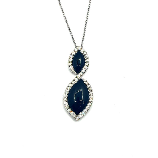 18ct White Gold Onyx and Diamond Infinity Pendant Necklace