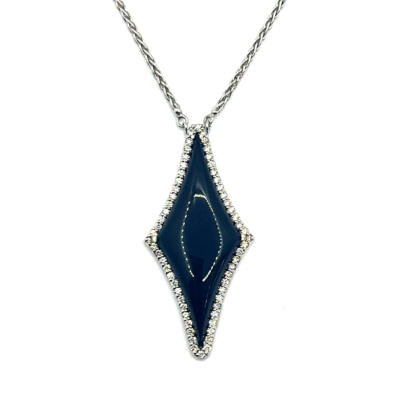 18ct White Gold Onyx and Diamond Pendant Necklace