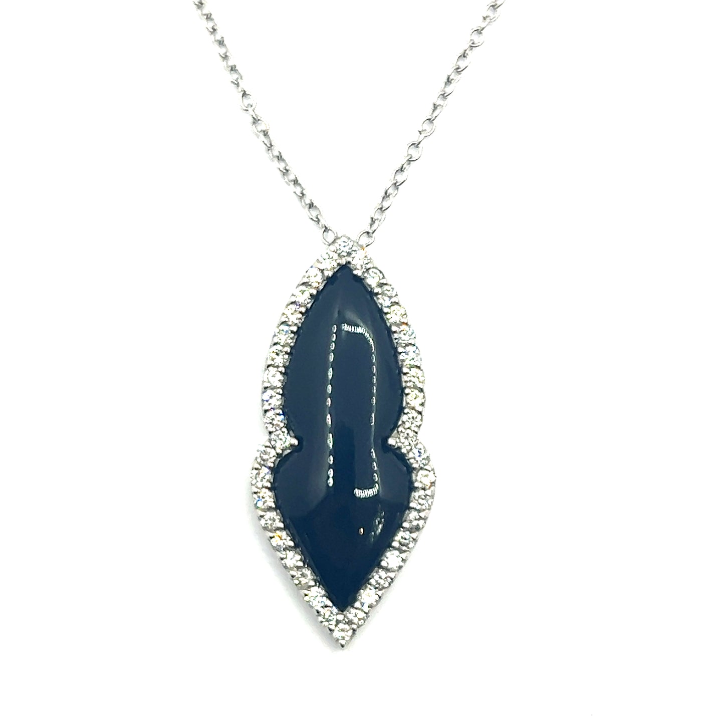 18ct White Gold Onyx and Diamond Pendant Necklace