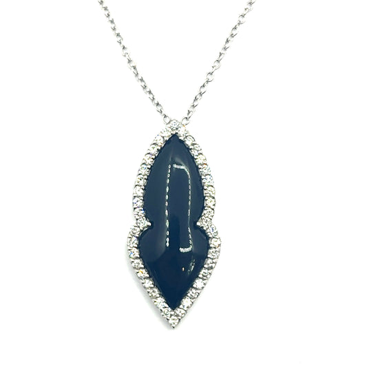 18ct White Gold Onyx and Diamond Pendant Necklace