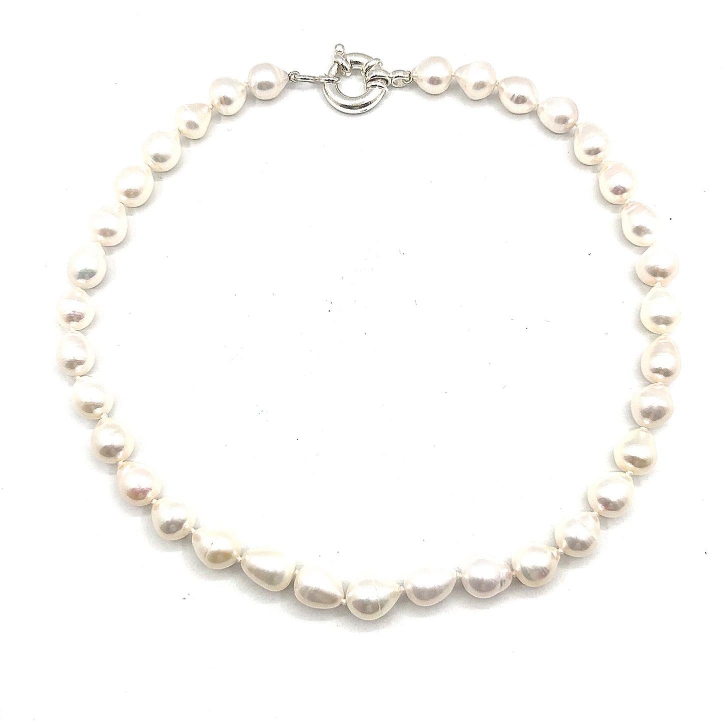 Baroque Pearl Knotted Choker Necklace with Sterling Silver Clasp