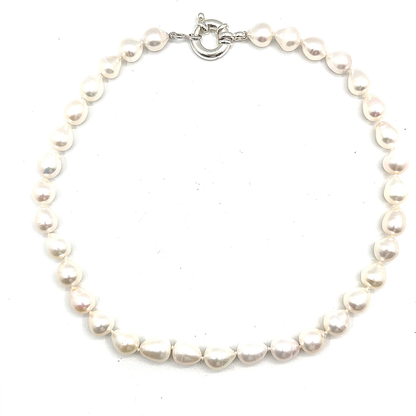 Baroque Pearl Knotted Choker Necklace with Sterling Silver Clasp