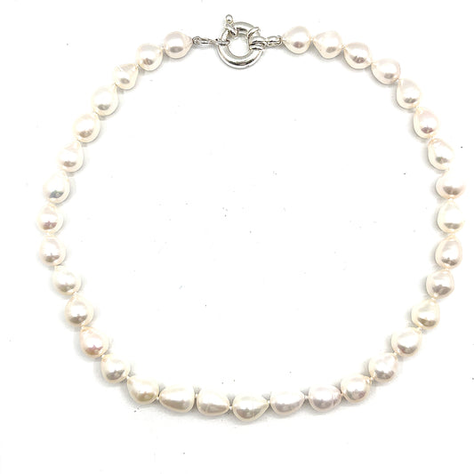 Baroque Pearl Knotted Choker Necklace with Sterling Silver Clasp