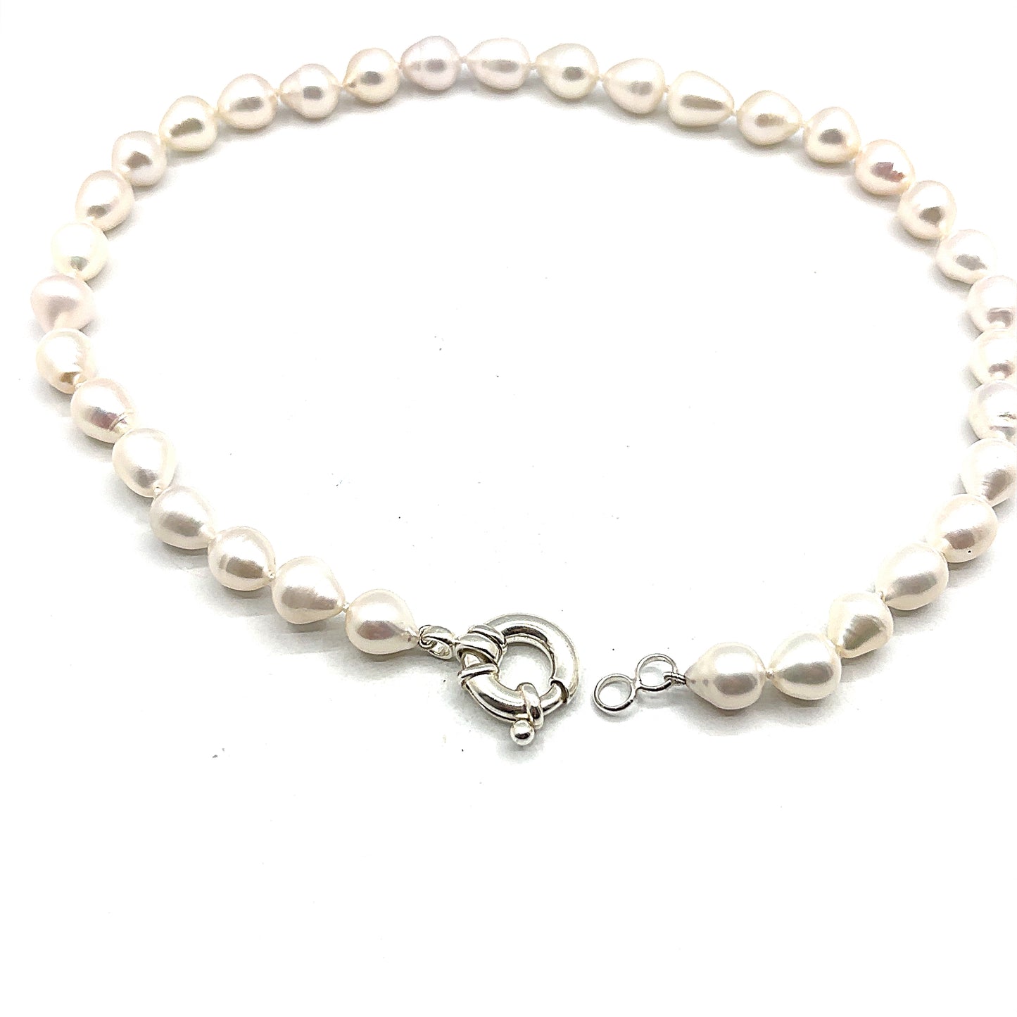 Baroque Pearl Knotted Choker Necklace with Sterling Silver Clasp