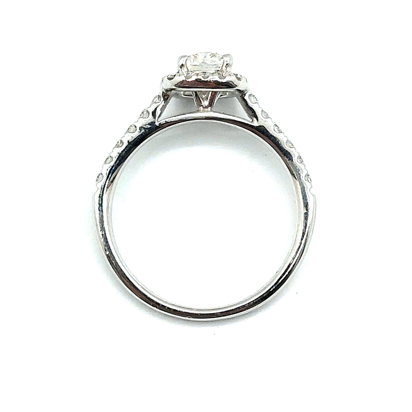 18ct White Gold Cushion Cut Diamond Halo and Pave Engagement Ring