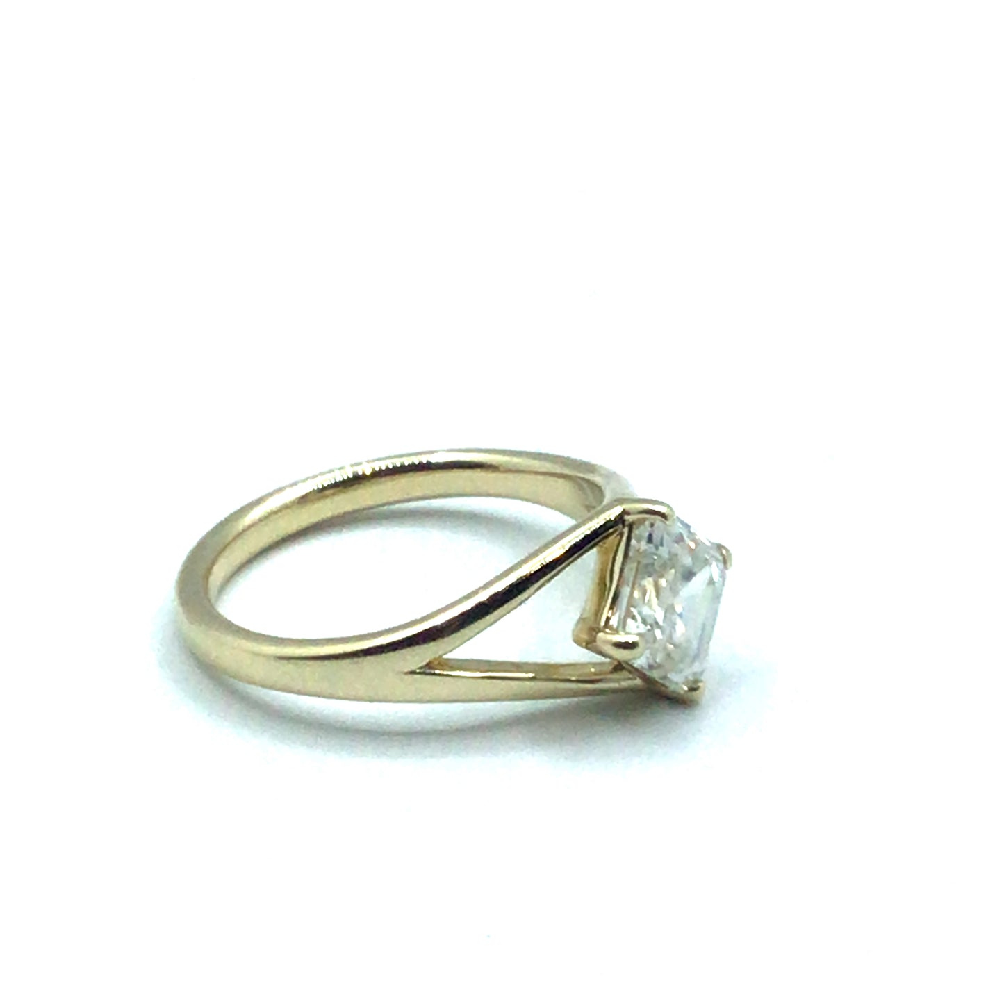 Asscher cut diamond 9ct Yellow gold split shoulder engagement ring