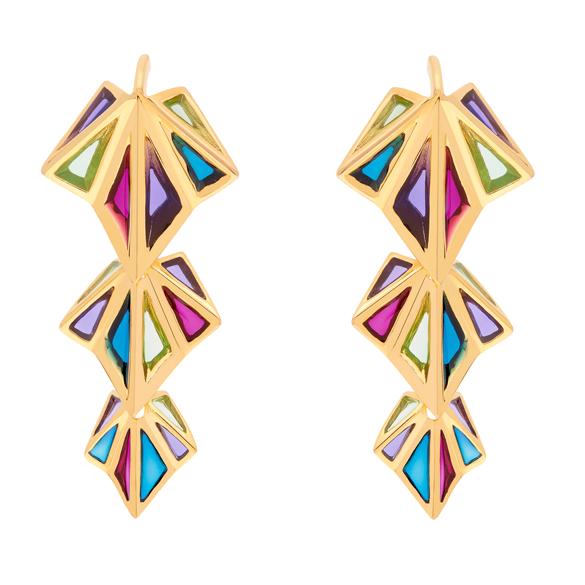 Clara 925 Gold Plated With Multicoloured Enamel Drop Earrings