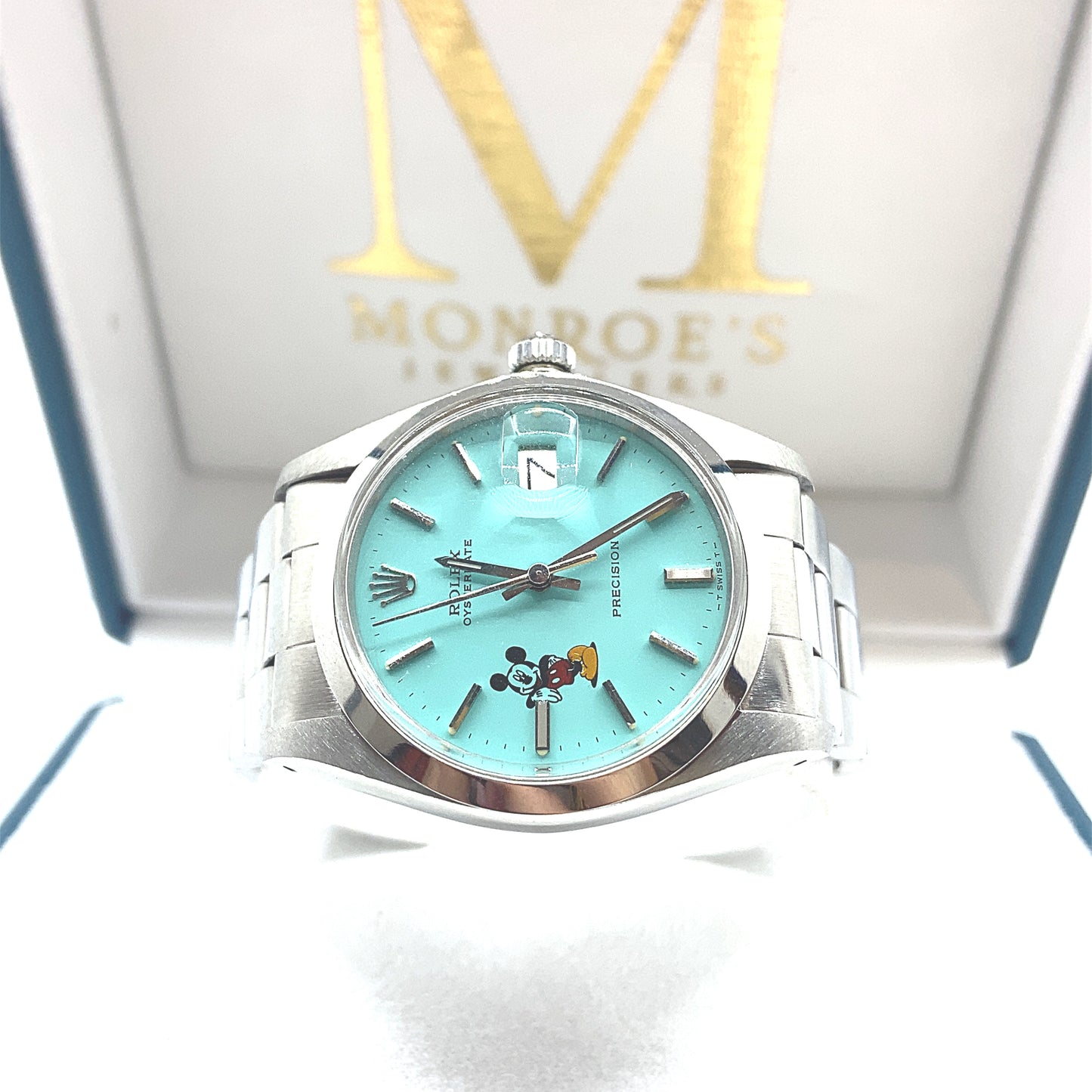 Vintage Rolex Precision Mickey Mouse Turquoise Staineless Steel Watch