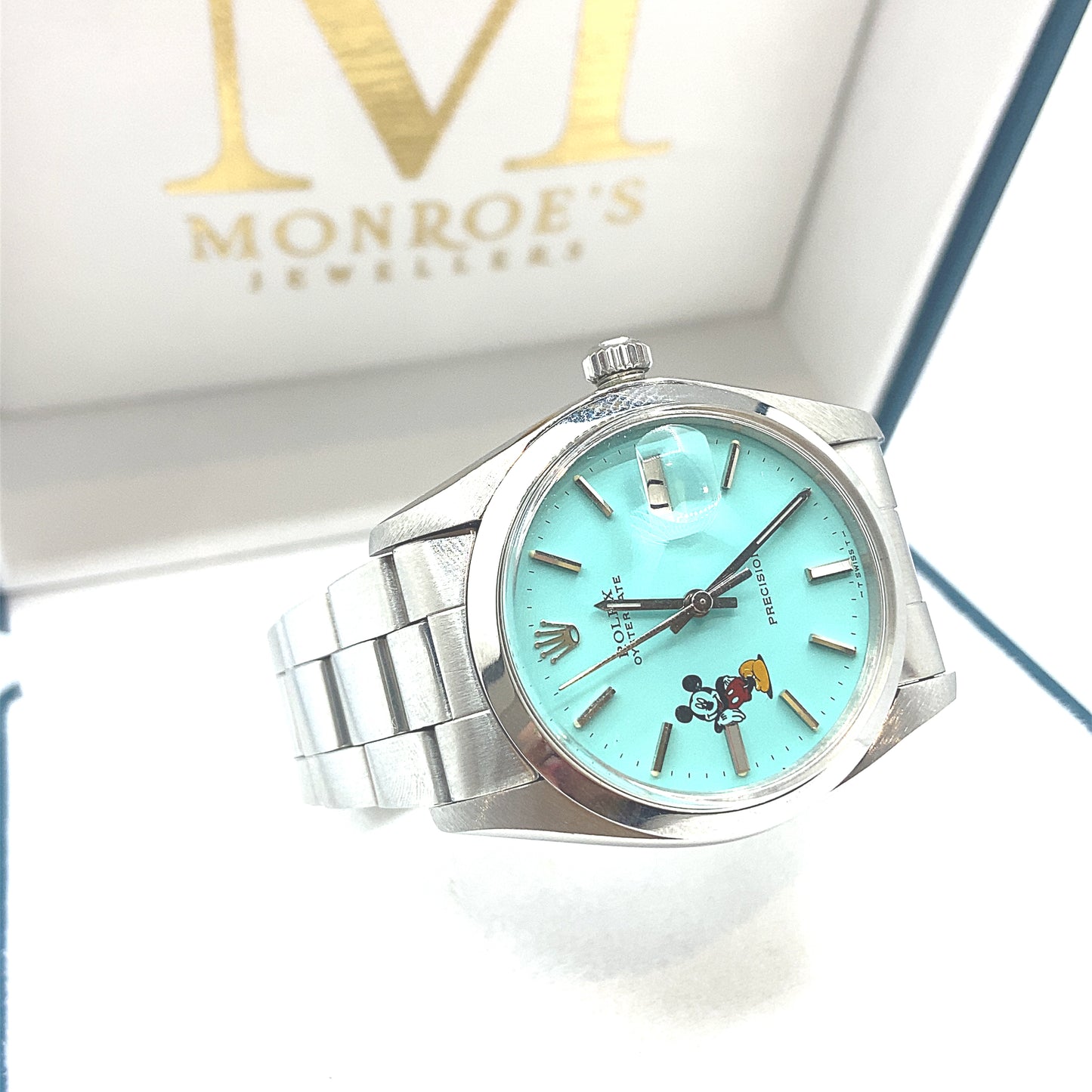 Vintage Rolex Precision Mickey Mouse Turquoise Staineless Steel Watch