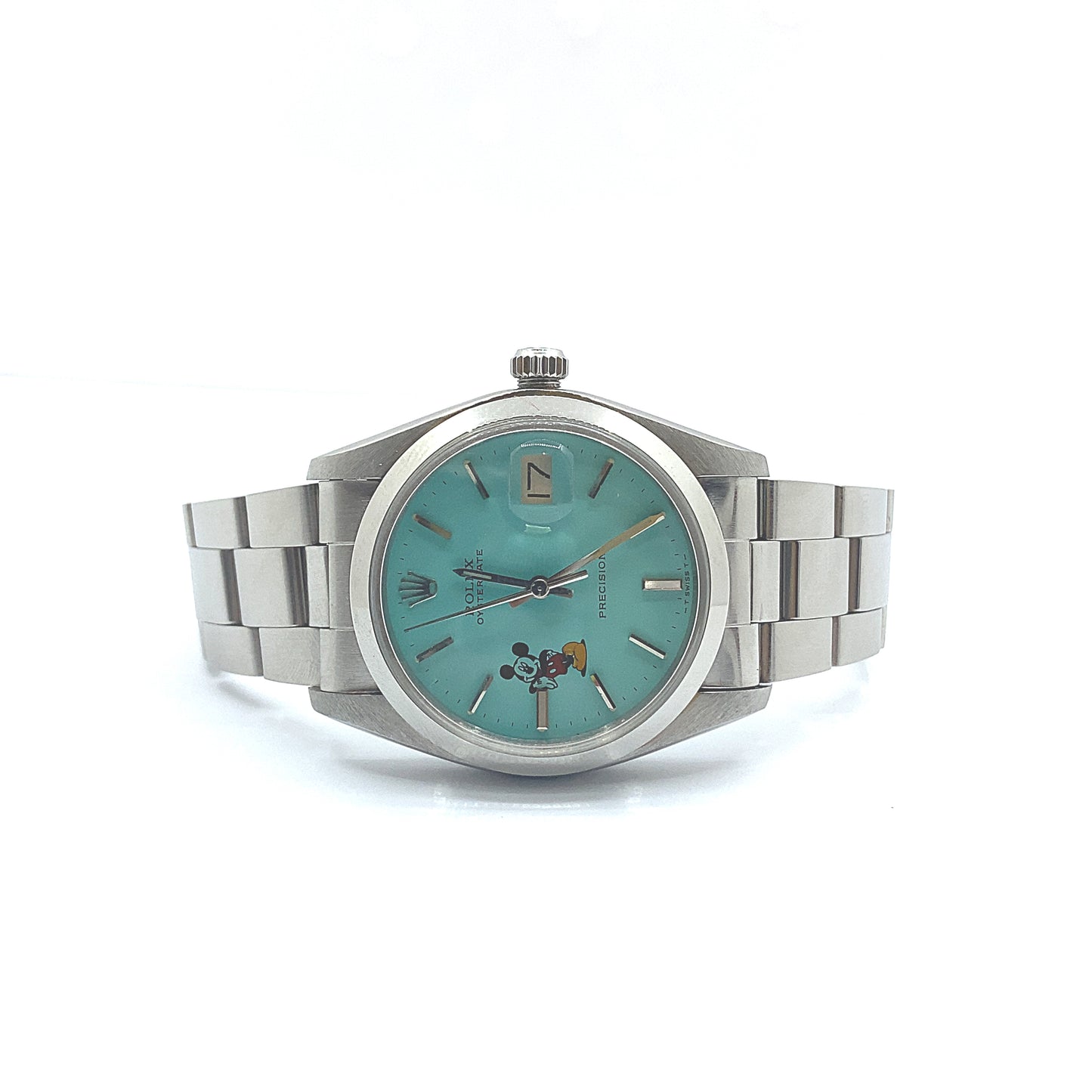 Vintage Rolex Precision Mickey Mouse Turquoise Staineless Steel Watch