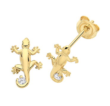 9ct Yellow Gold Lizard CZ Earrings