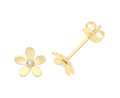 9ct Yellow Gold Flower CZ Earrings