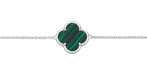 925 Silver Rodium plated Malachite Clover Leaf Braclet