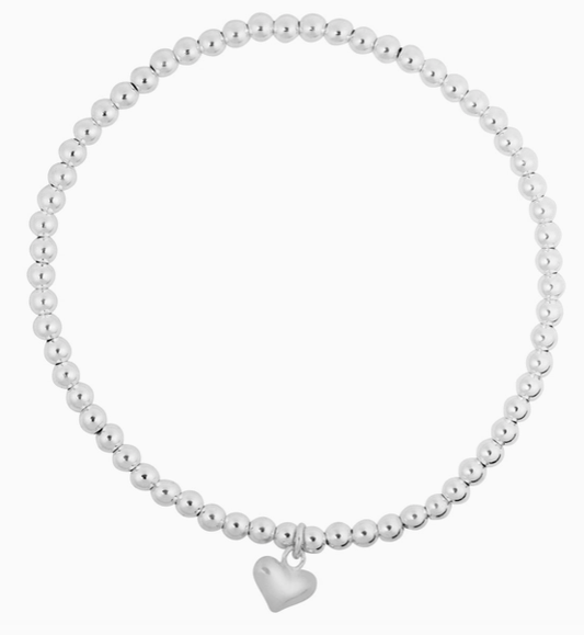 925 Silver Beaded Bracelet with Heart Charm