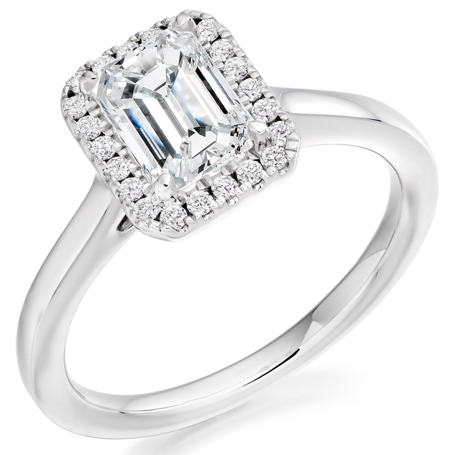 Emerald Cut Halo Diamond Engagement Ring 1.0ct