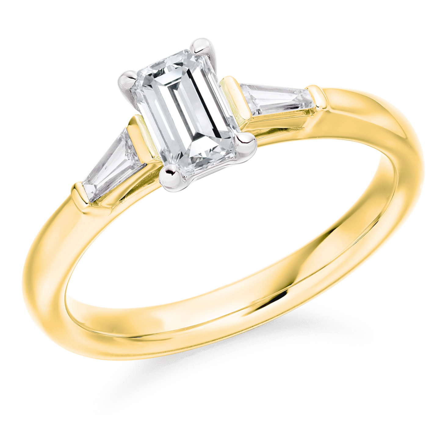Trilogy Emerald Cut Diamond Tapered Baguette Shoulder Engagement Ring 0.50ct