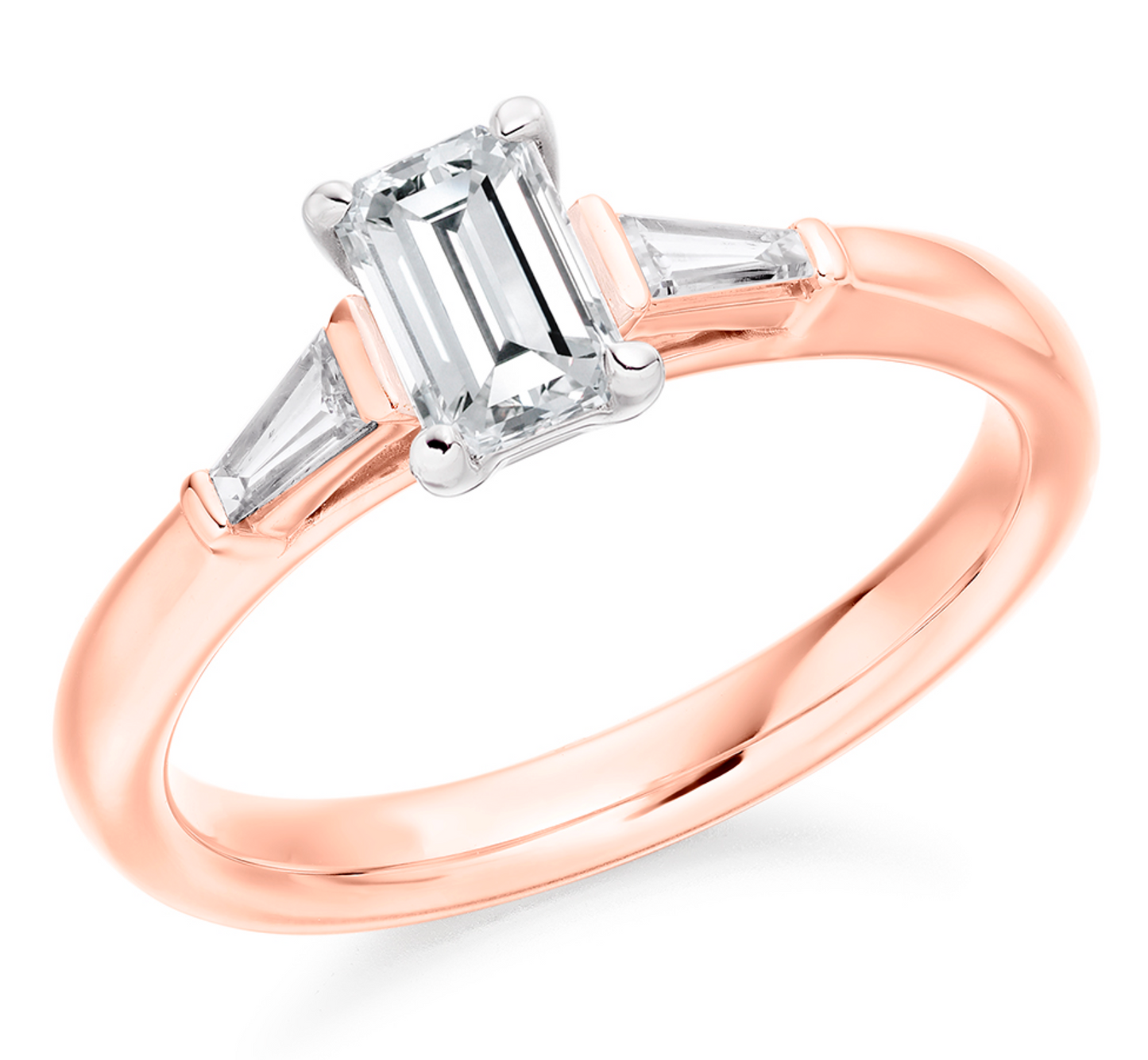 Trilogy Emerald Cut Diamond Tapered Baguette Shoulder Engagement Ring 0.50ct