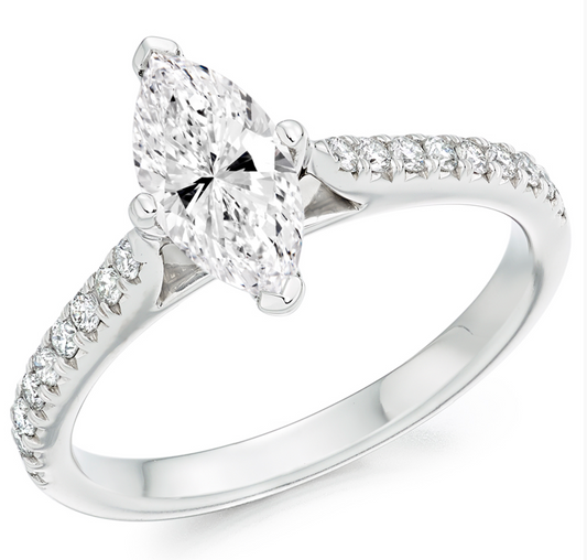 Marquise Cut Diamond Engagement Ring with Diamond Set Shoulders 0.85ct