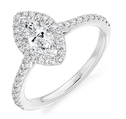 Marquise Cut Diamond Cluster Engagement Ring with Diamond Set Shoulders 0.70ct