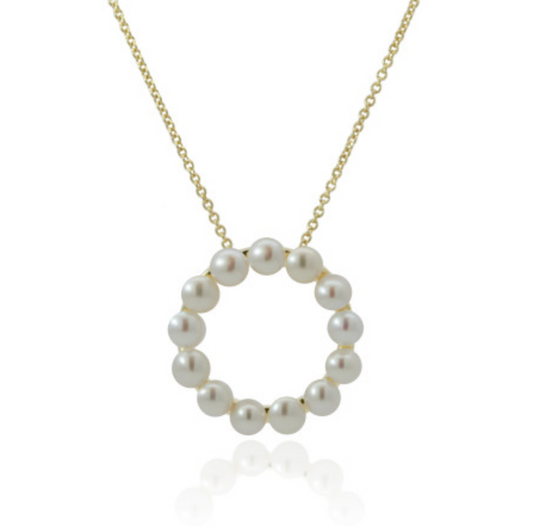 Circle Pearl Pendant Necklace in 9ct Yellow Gold