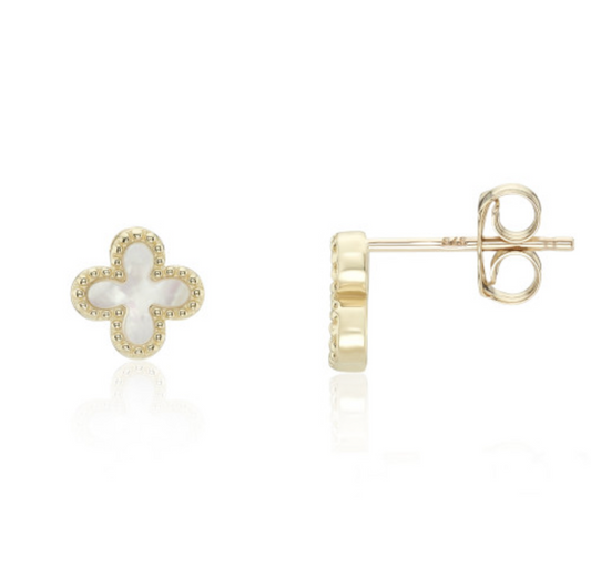 Mother of Pearl Flower Stud Earrings in 9ct Yellow Gold