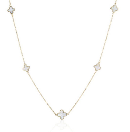 Five Mother of Pearl Flower Detail Necklace in 9ct Yellow Gold