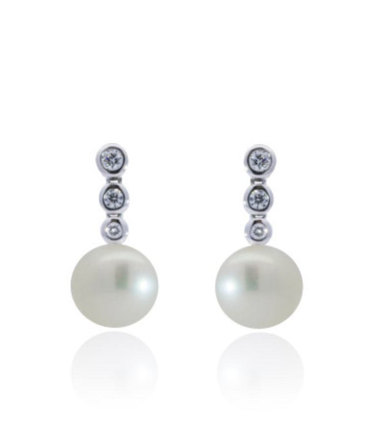 Pearl and Diamond Drop Earrings in 9ct White Gold